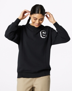 Converse Twisted Varsity Elevated Fleece Női Sweatshirt Fekete | EABKTMJ-HU